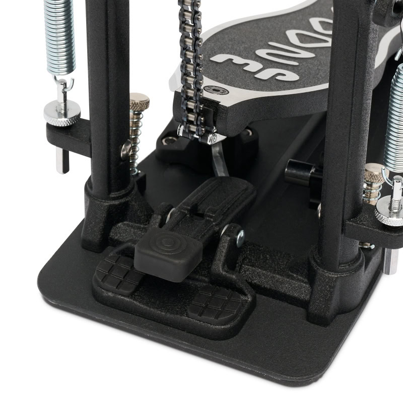 Electronic drum pedal with foot switch and chain drive system.