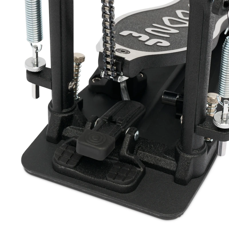 Electronic drum pedal with foot switch and chain drive system.