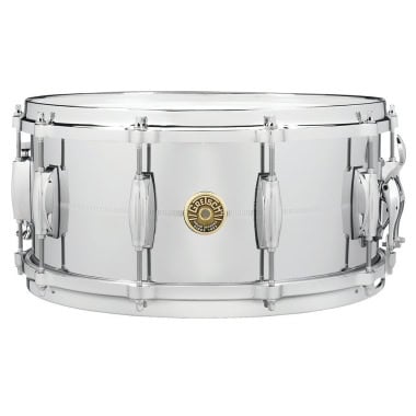 Gretsch USA Chrome over Brass 14x6.5in snare drum for professional drumming.