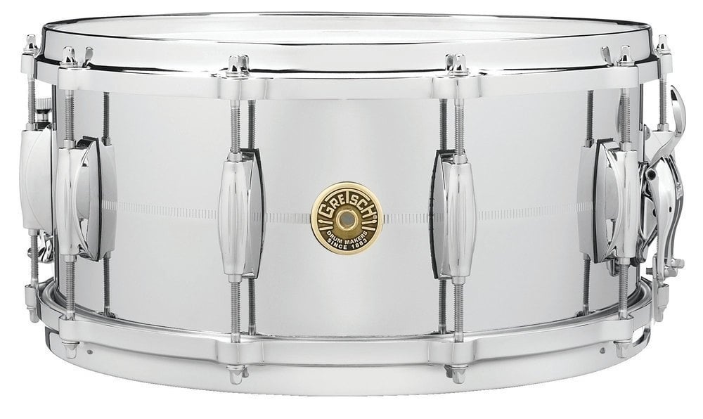 Gretsch USA Chrome over Brass 14x6.5in snare drum for professional drumming.