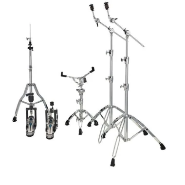 Lighting and drum hardware stands for stage performances.