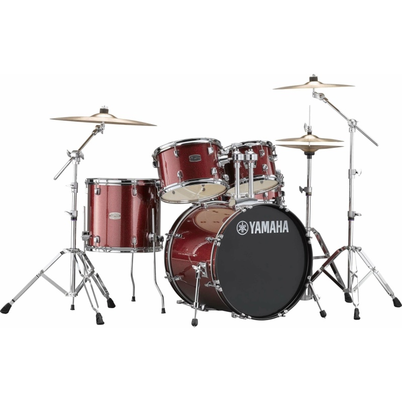 Yamaha Rydeen 20in 5pc Drum Kit BUNDLE – Burgundy Glitter With Cymbals, QT Silencer Set & Throne 5