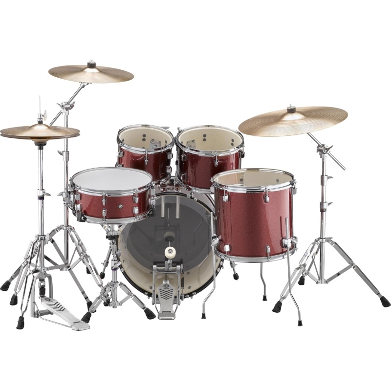 Yamaha Rydeen 20in 5pc Drum Kit BUNDLE – Burgundy Glitter With Cymbals, QT Silencer Set & Throne 6