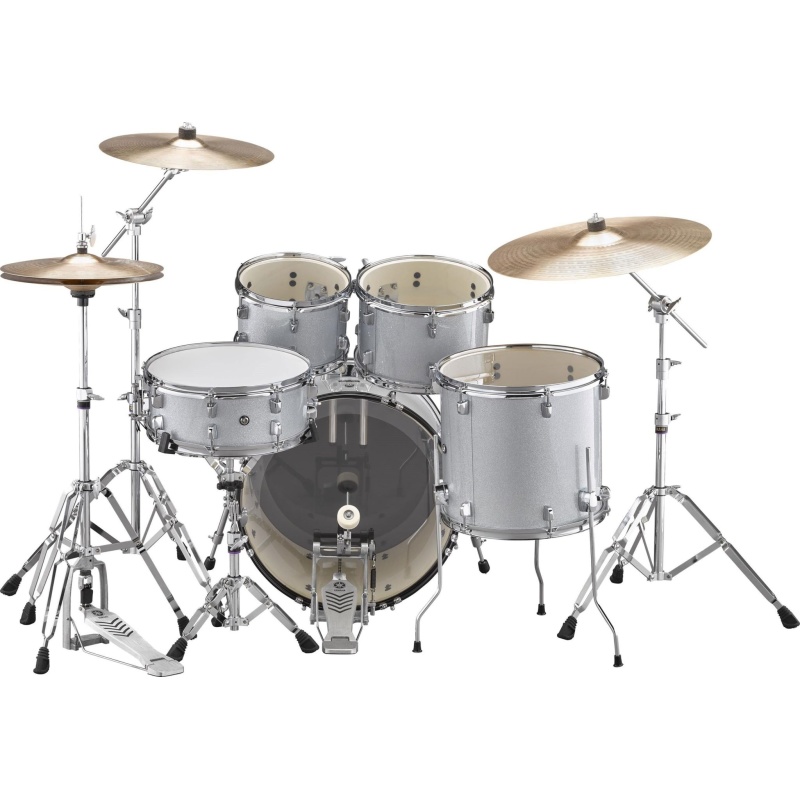 Yamaha Rydeen 20in 5pc Drum Kit BUNDLE – Silver Glitter With Cymbals, QT Silencer Set & Throne 6