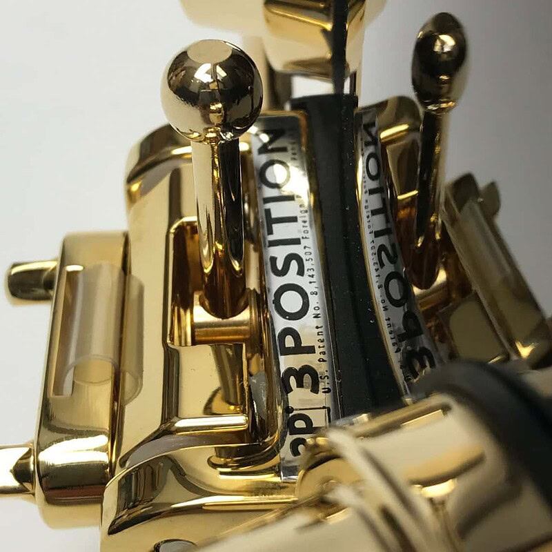 DW Collector's 14x8in black nickel brass snare with gold hardware.