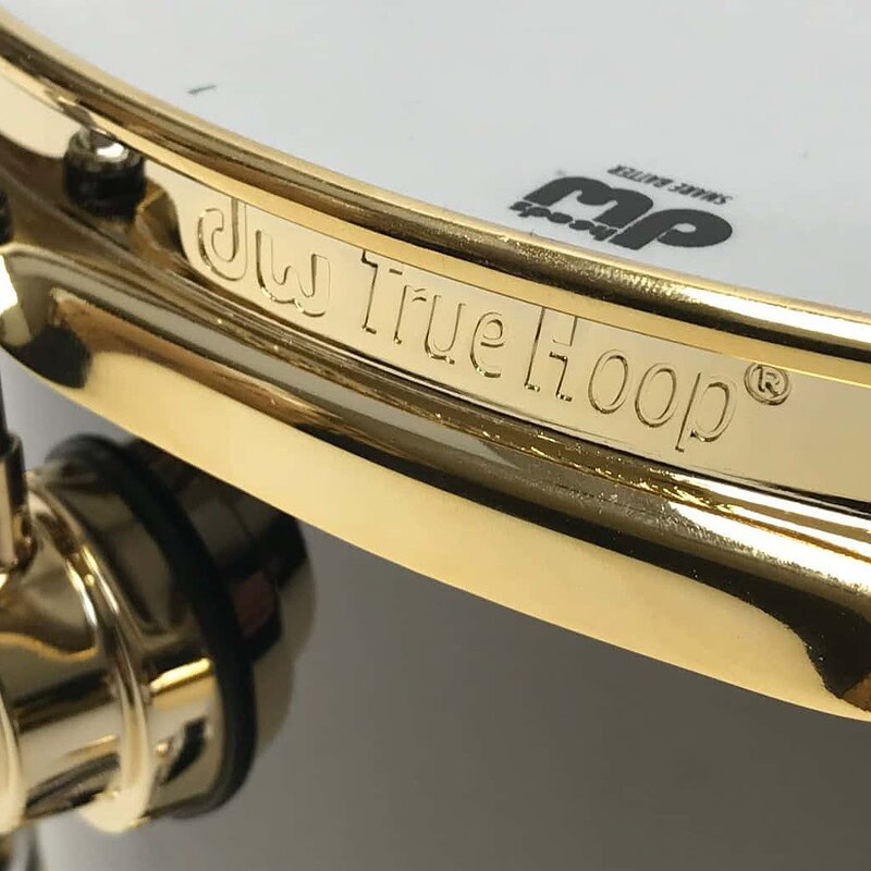 Black Nickel Brass Snare Drum with Gold Hardware - DW Collector's Series, 14x8 inches.