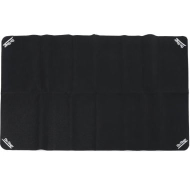 Non-slip black drum mat for drummers, 6ft x 4ft size, ideal for stage use.