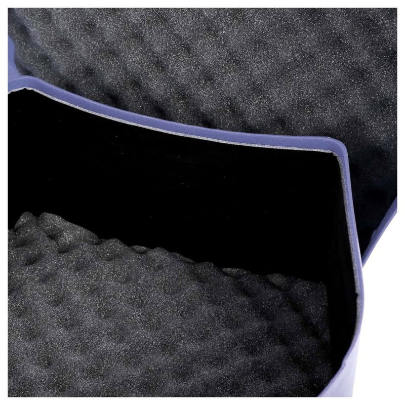 Dark blue lined 8in tom drum case with foam padding for protection.