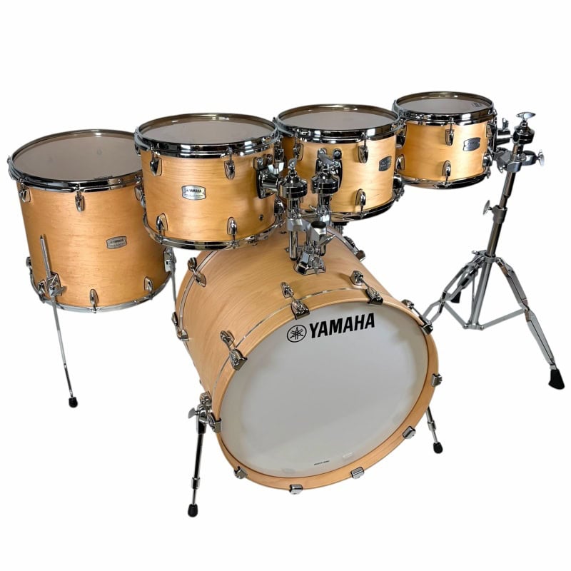 Yamaha acoustic drum kit with five toms and bass drum, perfect for professional drummers and studio.