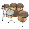 Professional wooden drum set with cymbals, hardware, and drumsticks for drumming enthusiasts.
