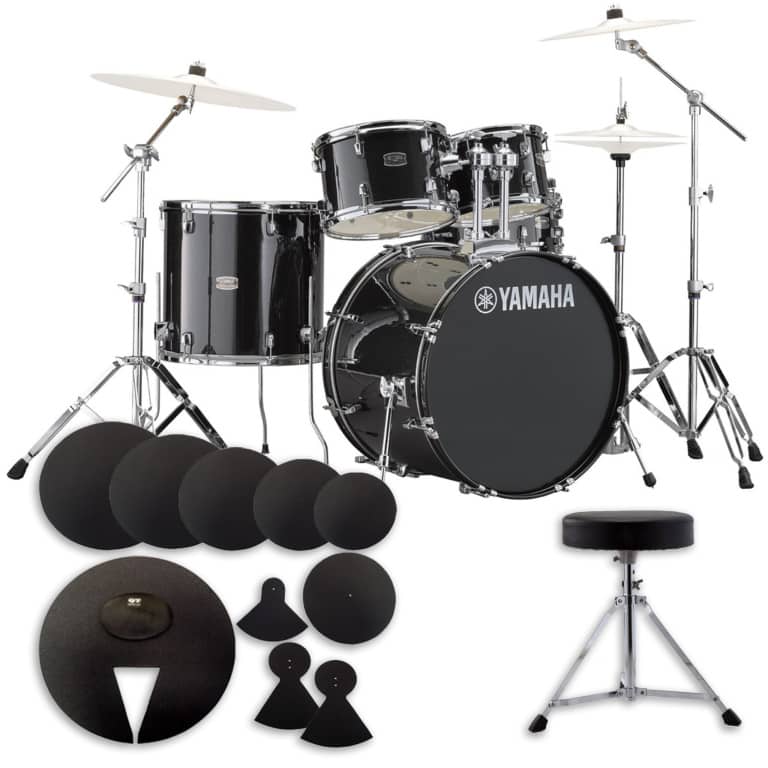 Yamaha Rydeen 20in 5pc Kit BUNDLE – Black Glitter With Cymbals, QT Silencer Set & Throne 4