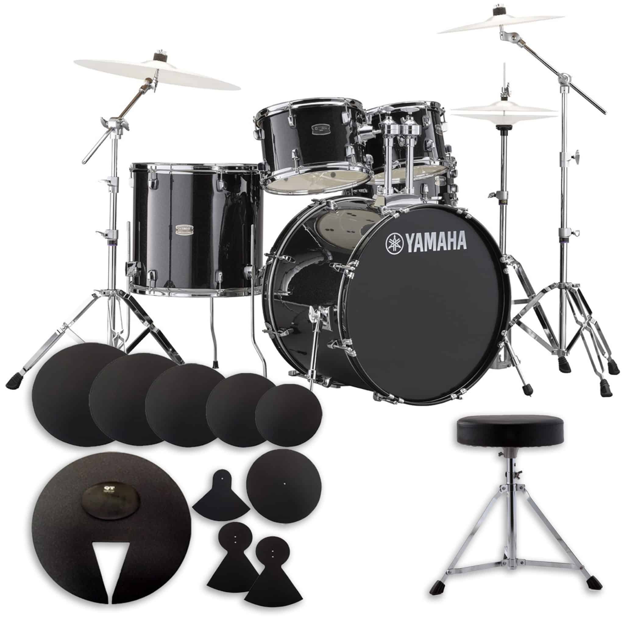 Yamaha Rydeen 20in 5pc Drum Kit BUNDLE – Black Glitter With Cymbals, QT Silencer Set & Throne 4