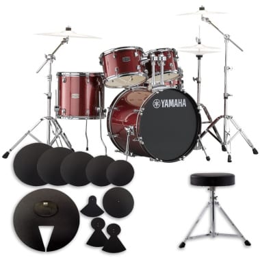Yamaha Rydeen 20in 5pc Kit BUNDLE – Burgundy Glitter With Cymbals, QT Silencer Set & Throne