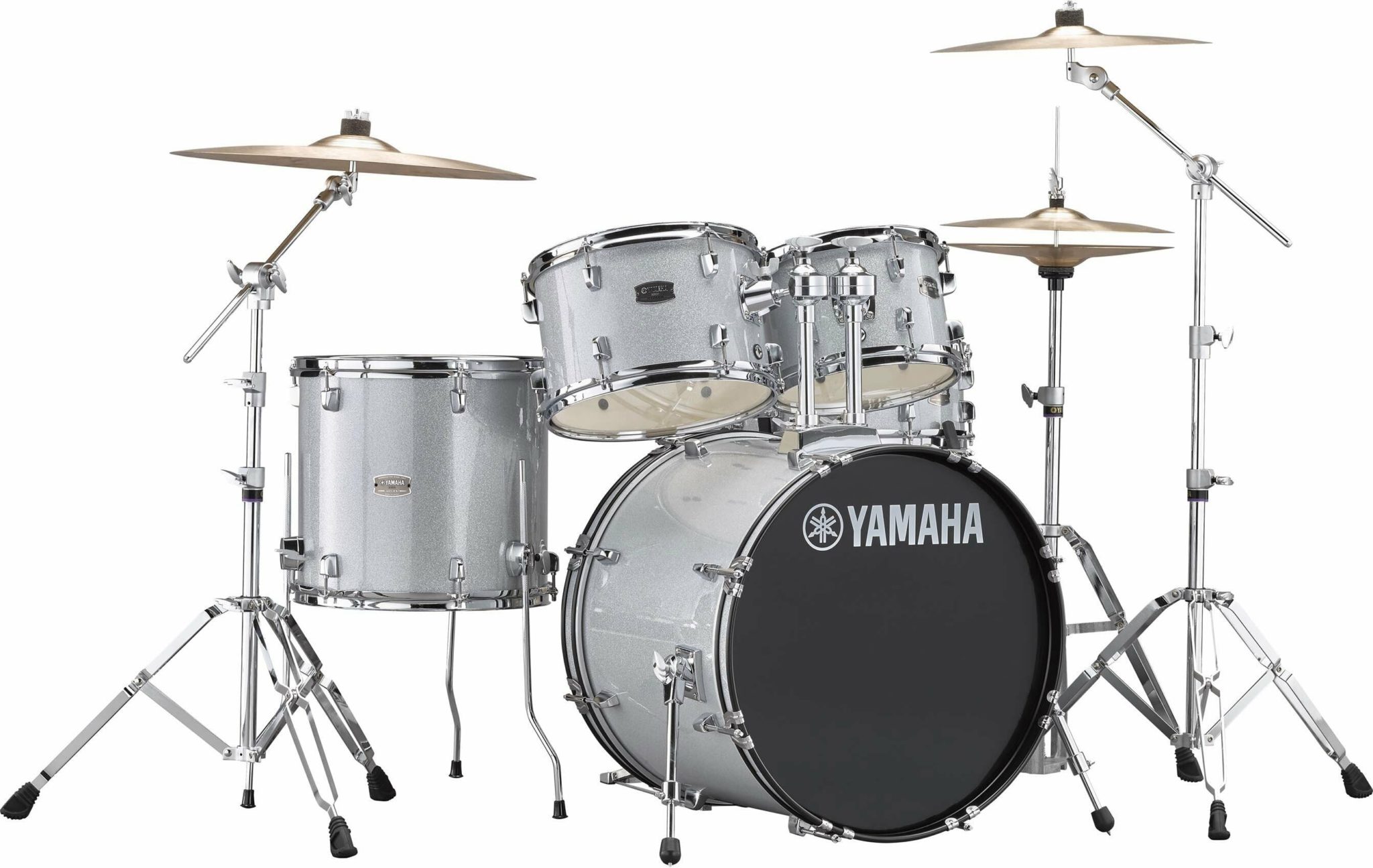 Yamaha Rydeen 22in 5pc Drum Kit BUNDLE – Silver Glitter With Cymbals, QT Silencer Set & Throne 5