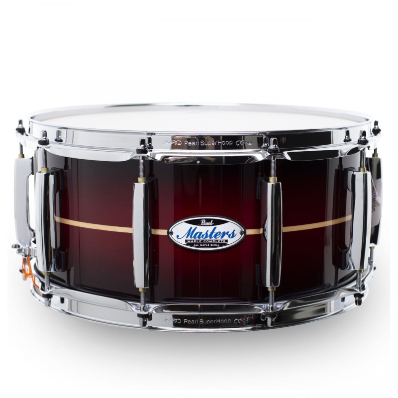 Pearl Masters Maple Complete 14×6.5in Snare – Red Stripe Burst 3