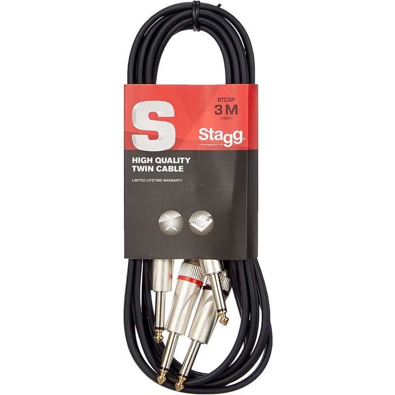 Stagg 3m Twin 1/4in Audio Cable 4