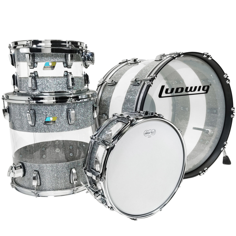 Ludwig Vistalite 50th Anniversary 22in 4pc Shell Pack – Silver Sparkle Triband 5