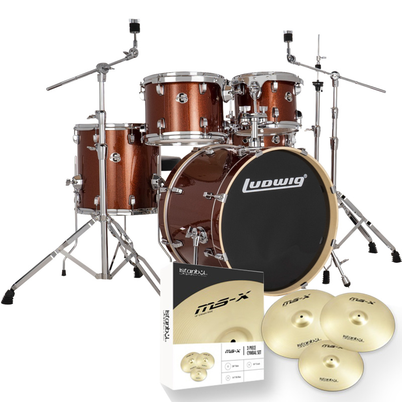 Ludwig Evolution 20in Kit With Hardware & Cymbals – Copper 4