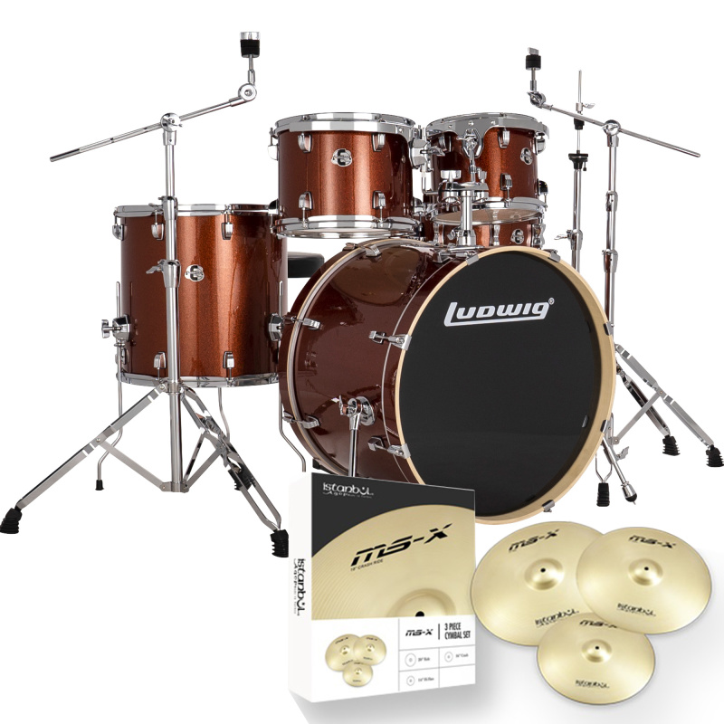 Ludwig Evolution 22in Kit With Hardware & Cymbals – Copper 4