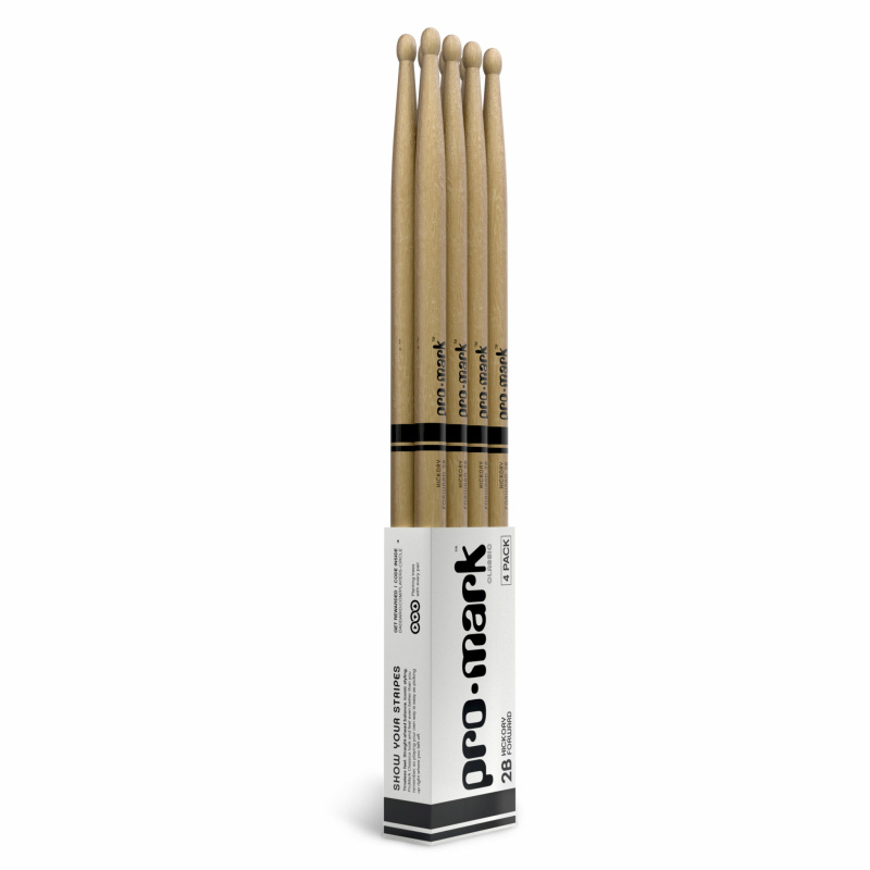 ProMark Classic Forward 2B Hickory Drumsticks Wood Tip 4 Pack 4