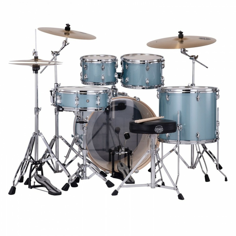 mapex venus 20in 5pc drum kit w/ride cymbal aqua blue sparkle