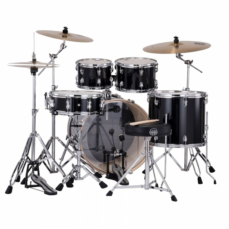 mapex venus 22in 5pc drum kit w/ride cymbal black galaxy sparkle