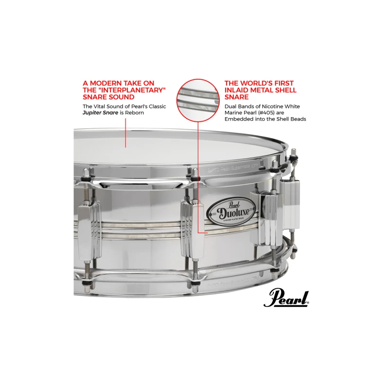 Pearl Duoluxe Inlaid Chrome Over Brass 14x5in Snare - Image 6