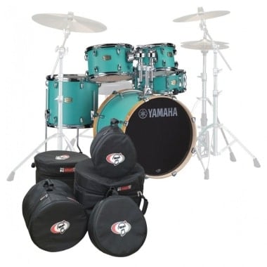 Yamaha Stage Custom Birch 22in 5pc Shell Pack - Matte Surf Green w/Protection Racket Nutcase Set