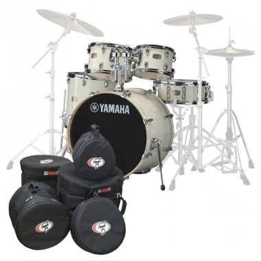 Yamaha Stage Custom Birch 20in 5pc Shell Pack - Classic White w/Protection Racket Nutcase Set