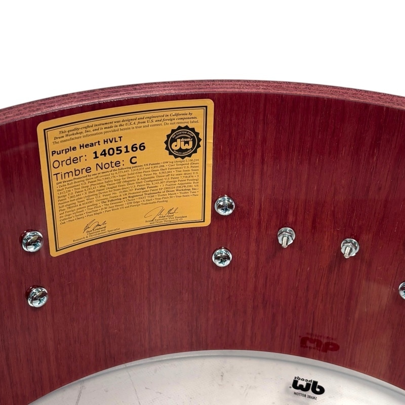 DW Collector's 14x7in Purpleheart Snare Drum - Purple Glass FinishPly - Image 10