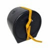 Practice drum pad for drummers with strap for secure positioning.