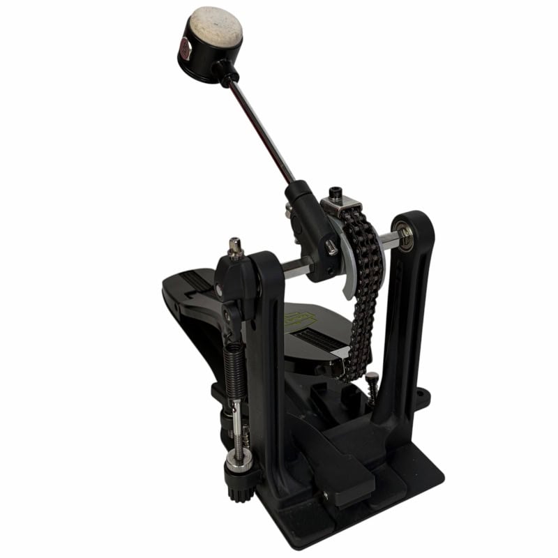 Electronic drum pedal with foot switch and chain drive.