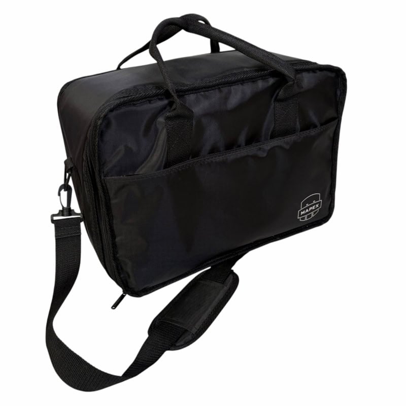 Black drum stick bag with shoulder strap for drummers, portable and durable.