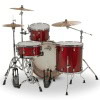 Red Gretsch Catalina drum kit with cymbals and hardware for drumming.