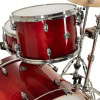 Red Gretsch Catalina drum set with chrome hardware and cymbals.