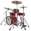 Red Gretsch drum kit with cymbals and hardware for drumming.