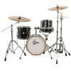 Black drum kit with cymbals and hardware for drumming.