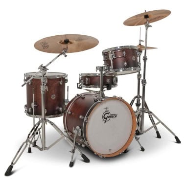 Jazz drum kit with satin walnut glaze finish and cymbals.