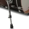 Close-up of drum kit support leg with chrome hardware and rubber foot.