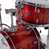 Red Gretsch Catalina jazz drum set with chrome hardware and shells.