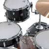Black drum kit with cymbals and hardware for jazz and studio playing.