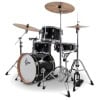 Black drum kit with cymbals and hardware for jazz drumming.