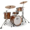 Jazz drum kit with brown finish and cymbals for drumming enthusiasts.