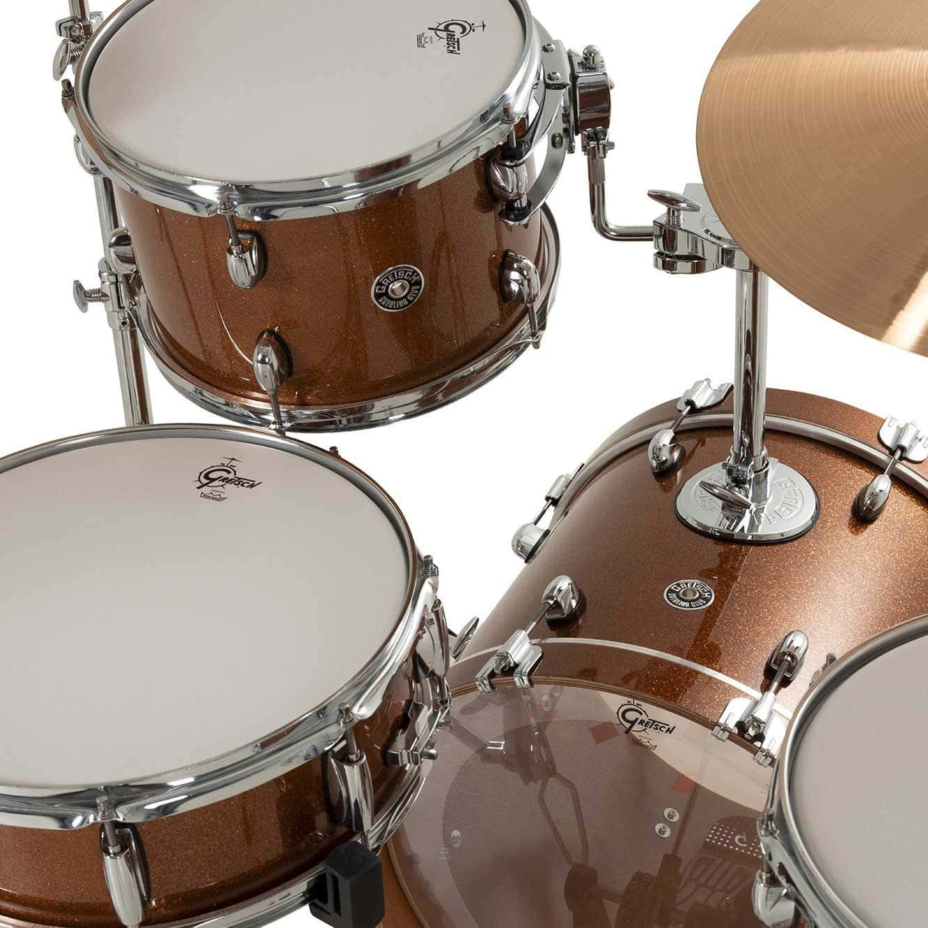 Bronze Sparkle Gretsch Catalina Jazz 4-piece drum set for professionals.