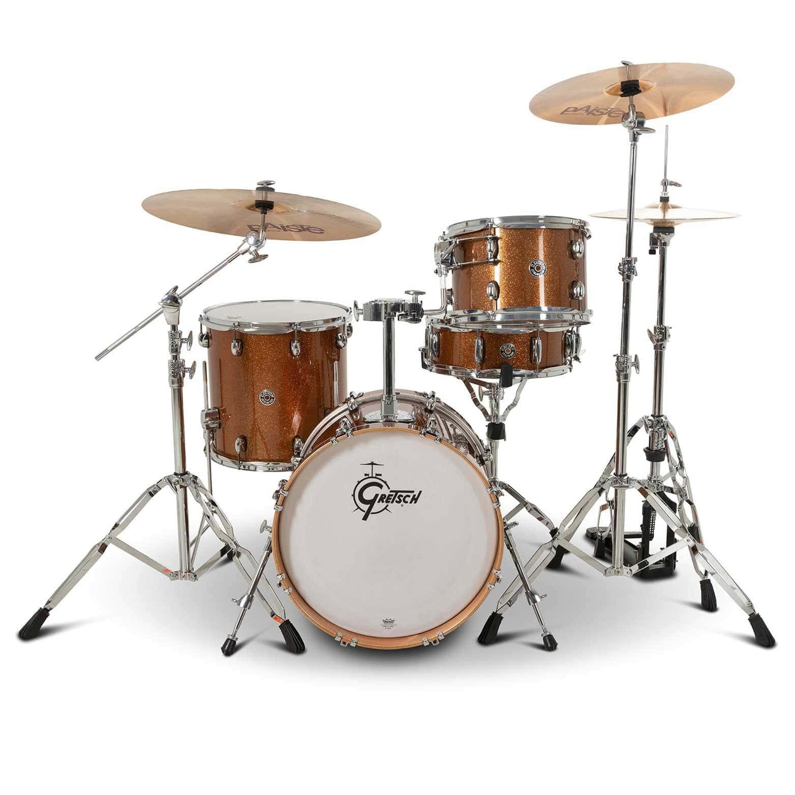 Bronze Sparkle drum kit for jazz, with cymbals and hardware.