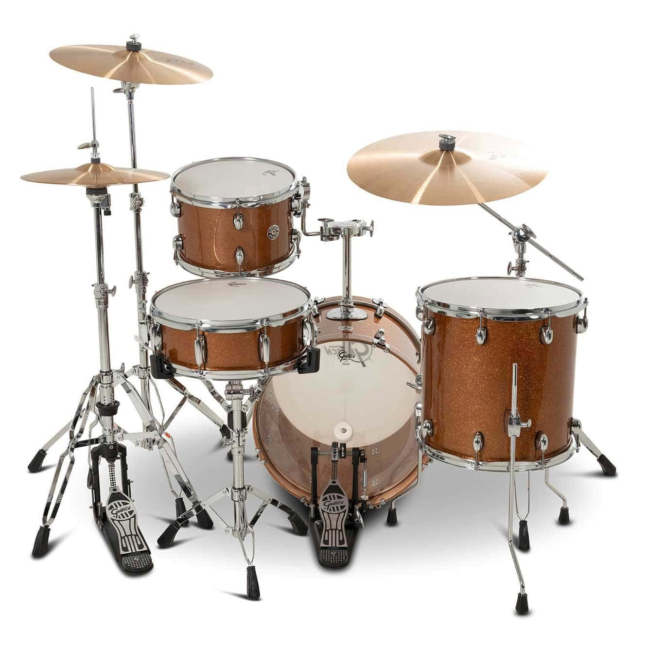 Jazz drum kit with bronze sparkle finish for professional drummers.