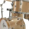 Gold sparkle jazz drum kit with cymbals and hardware.