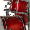 Red Gretsch Catalina drum set with chrome hardware and cymbals.