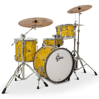 Yellow Gretsch Catalina Club drum kit with cymbals and hardware.