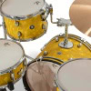 Yellow satin flame drum kit with cymbals and hardware for drummers only.
